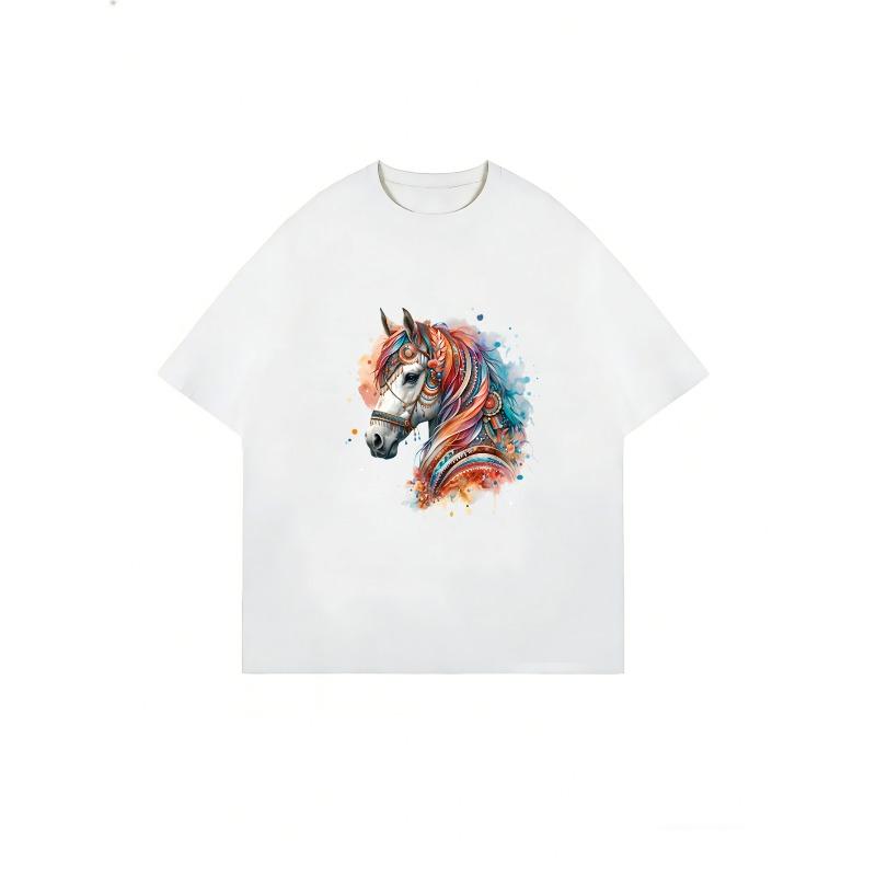 Oversized T Shirt Black Horse Head Art Print Casual Wear For Women Streetwear Fashion Statement Piece