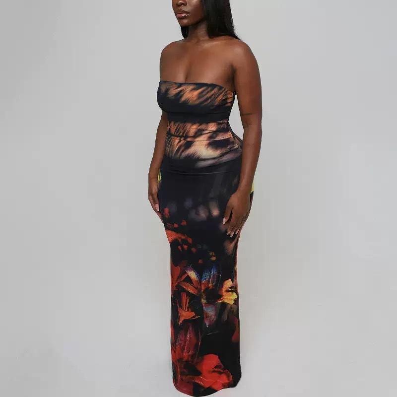 European and American new women's clothing fashionable and sexy tube top slim-fit backless hip-wrapped dress long dress