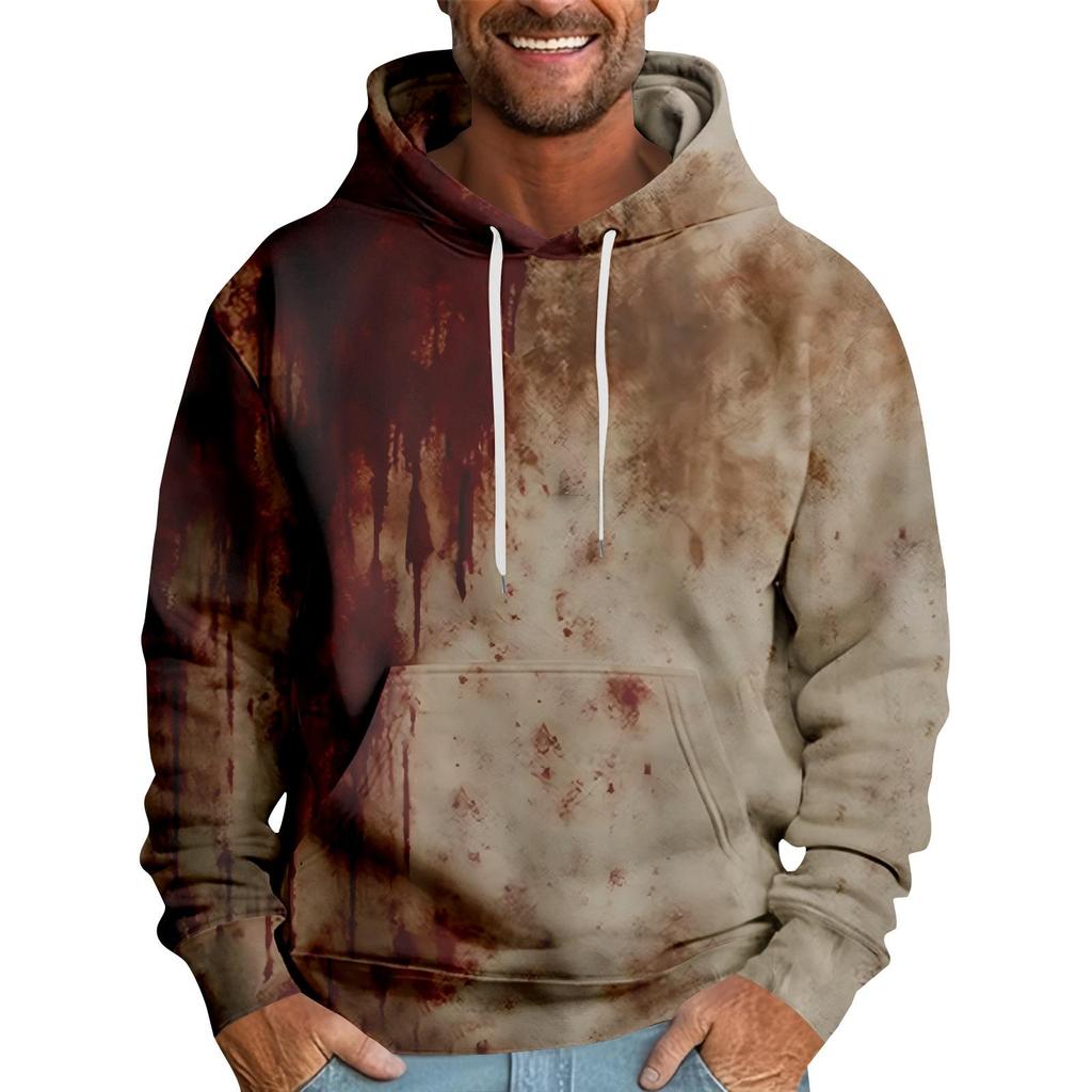 Halloween Blood Splatter I'm Fine Text 3D Print Men Hoodie Horror Party Long Sleeve Pullover Sweatshirt