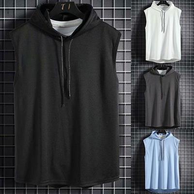 Plus rozmiar letnia odzież męska podkoszulki bluza topy bez rękawów bluza z kapturem kamizelka trening Fitness męska koszulka trening kamizelka hip-hopowa