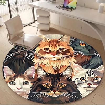 1PCCats Felines Office Round Area Rug,  Mat Suitable For Office, Under Office Chairs Bedroom Living Room Home Decor, Room Deco