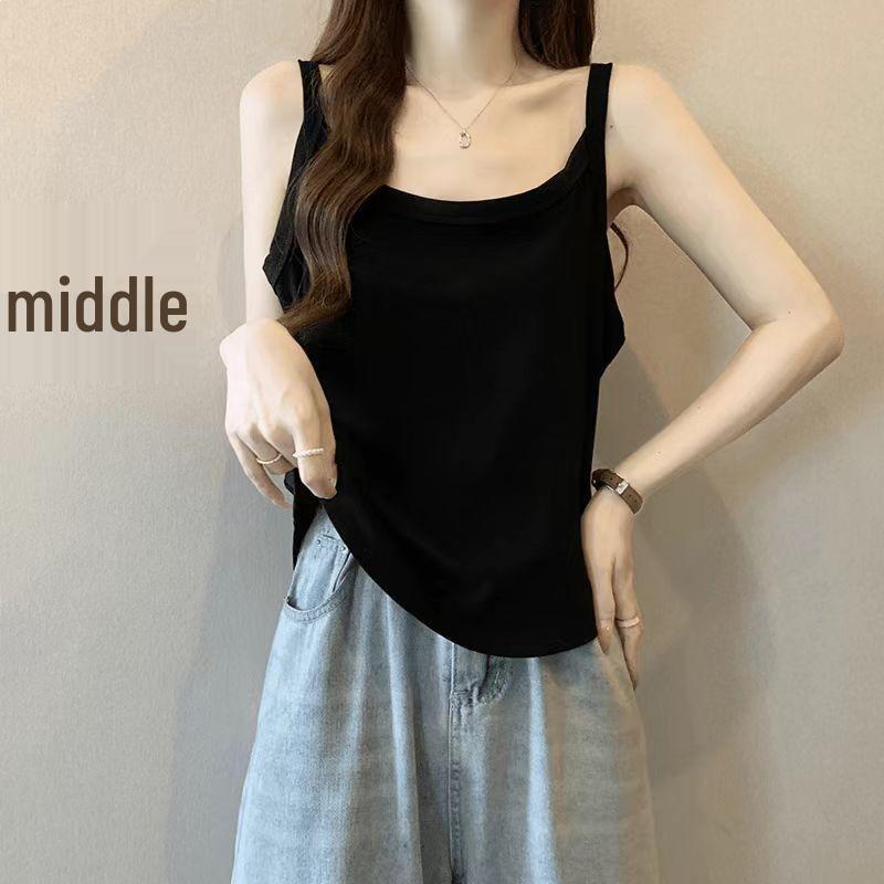 Slightly Chubby MM Summer Ice Silk Camisole Set: White Vest Top with Armpit Coverage