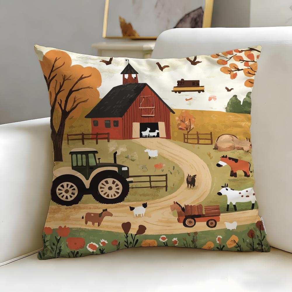 Classic Art Theme Farm Painting Cushion Cover Soft EasyWash Pillow Case Versatile for Couch Bed Travel and Office