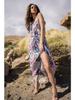Airy Chiffon Dress with Halter Neckline, Tropical Print S/M