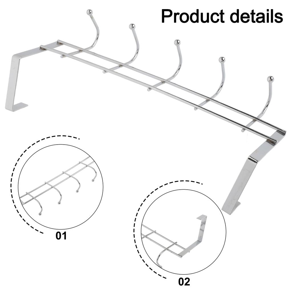 Over Door Hanger Rack 5 Hooks Stainless Steel 9.8 X 3.9 Inch for Easy Mounting