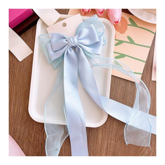 Frühlings-Haarnadel Langes Band Netzgarn Satin Schleife Dekoration Hinterkopf Haarspange Helle Farbe Vielseitig Thematisches Haaraccessoire