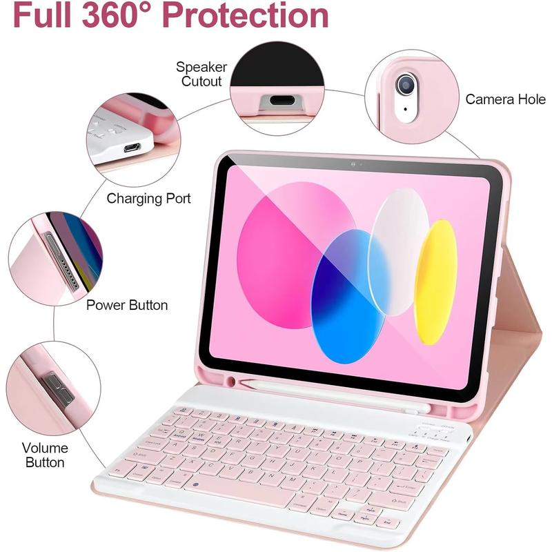 Keyboard Case For iPad 10th Gen 2022 10.9inch,Detachable Bluetooth Keyboard Cover For iPad 11 11inch A16 2025 With Pencil Holder