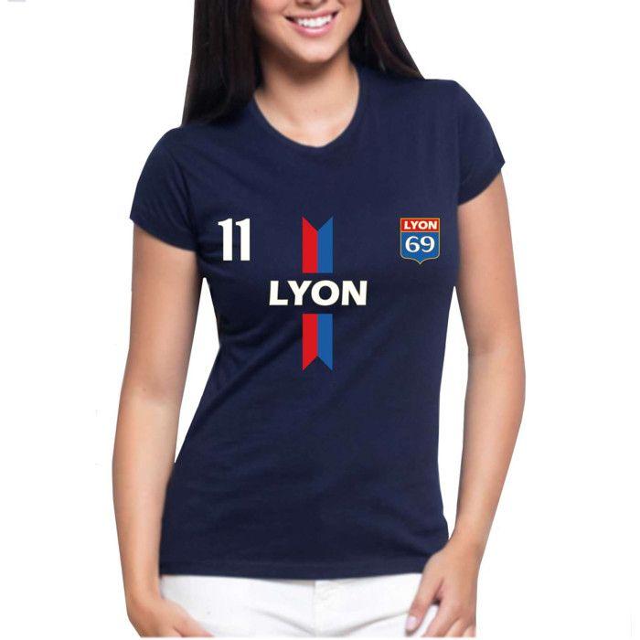 Tee shirt femme - Lyon - Bleu - 100% Coton - Manches courtes - Coupe ajustée