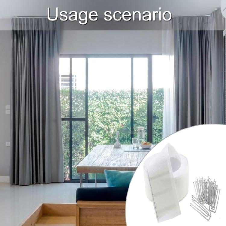 6 Meter Pleat Tape Curtain Heading Tape with 15Pcs 4 Prongs Curtain Pleat Hooks Clips Set Curtain Replacement Accessorie
