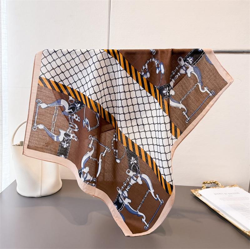 Polka Dot Style Herringbone Pattern Cotton And Linen Small Square Scarf Silk Scarf Imitation Velvet Headscarf Shawl Sun Protection Scarf Women'S Scarf