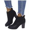 Retro Women Leather Square Heel Zipper Solid Color Short Booties Round Toe Shoes