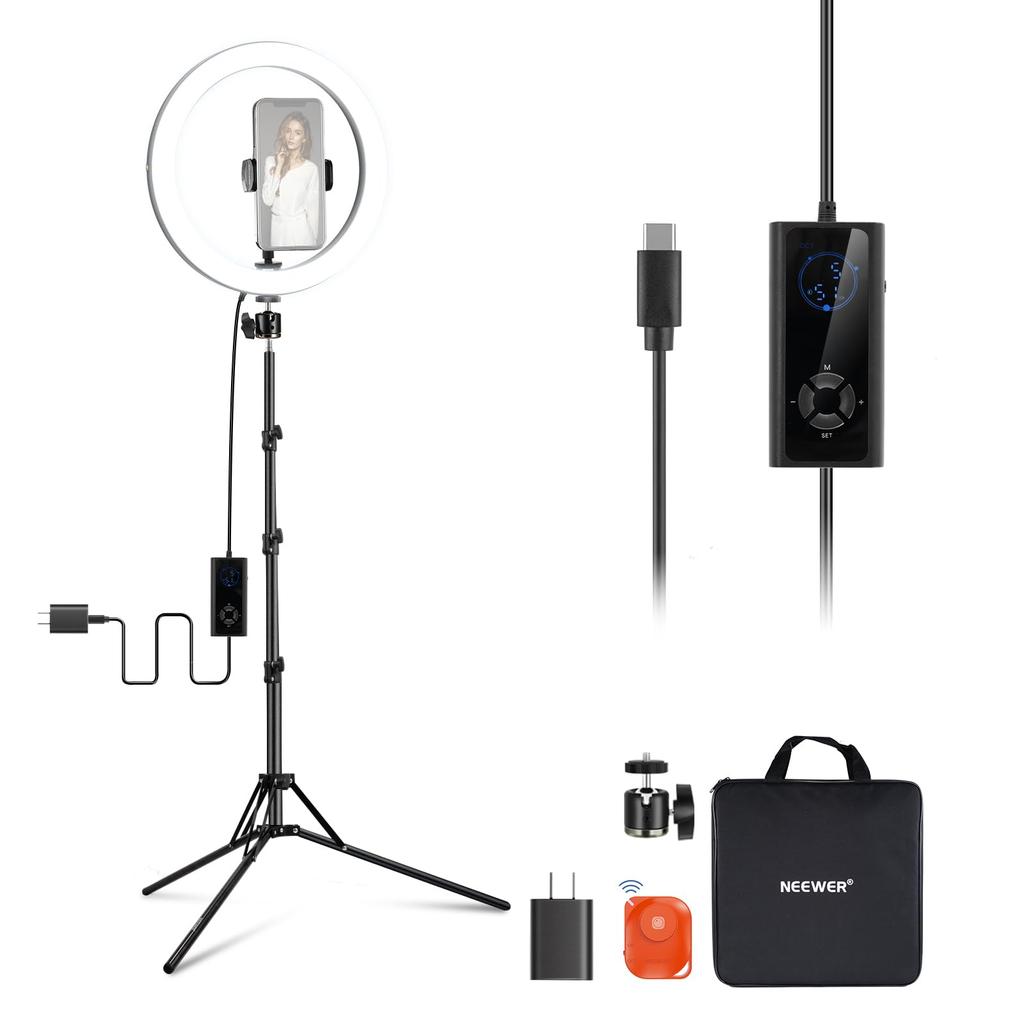 NEEWER 12 Inch LED Ring Light for Smartphone with 180cm Stand Video Light Actress Light 24W Bicolor USB Type C PD Input 12 Scene Effects for Shooting