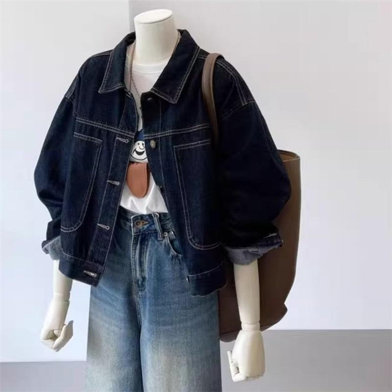 

Women s Vintage Denim Jacket Button Up Loose Casual Cargo Jean Coat XL