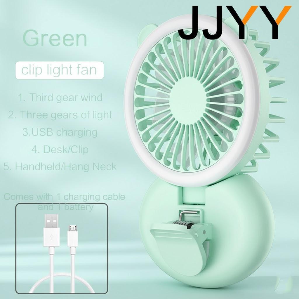 

USB Charging Portable Mini Handheld Folding Fan Summer Cooling Desktop Clip Hanging Neck Fan зелёный