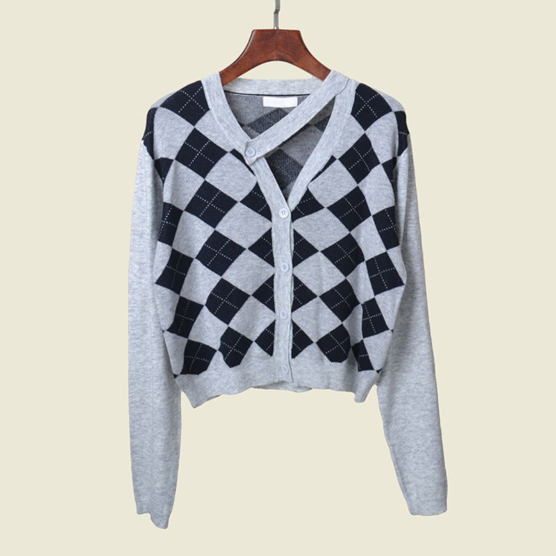 American Retro Quilted Knitwear Stylish Long Sleeves Outer Match Single-Breasted Spring New Sweater Cardigan Women