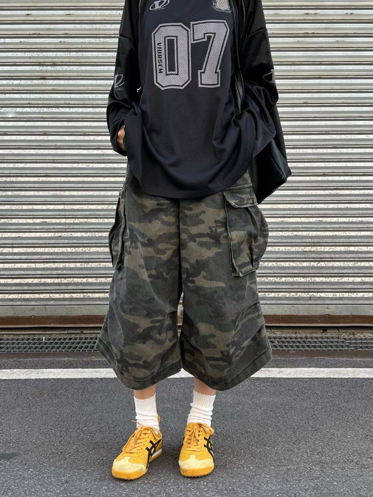 Unisex American Retro Camo Wide-Leg Mid-Length Jeans 2XL