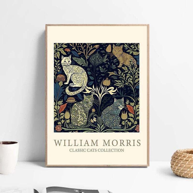 Vintage Cats William Morris Artistic Works Posters and Prints Canvas Printing Wall Art Picture for Living Room Home Decor Gifts