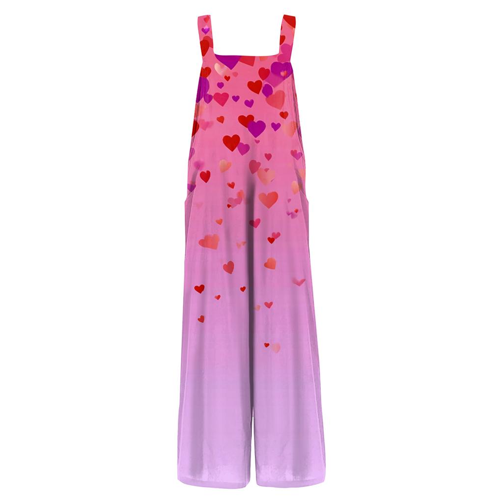 Lässiger, ärmelloser Damen-Jumpsuit mit Valentinstags-Print, Baumwoll-Romper