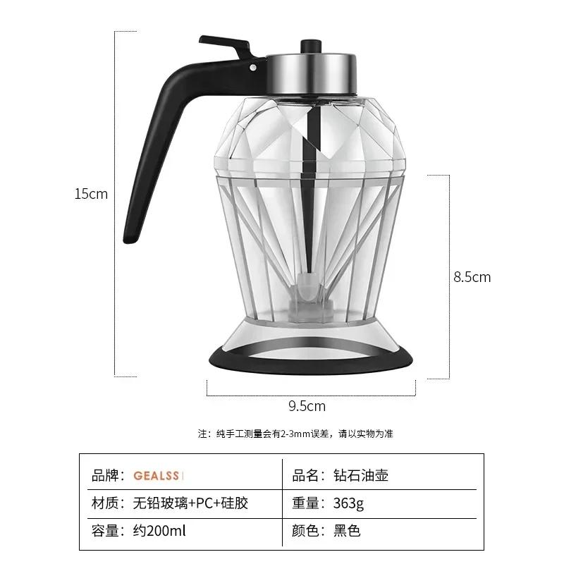 Dávkovač na olivový olej Diamond Glass s držákem Kuchyňská láhev na olivový olej Láhev na dávkování oleje a medu Kuchyňské náčiní