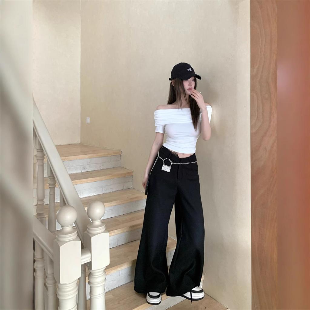 One-word Shoulder Short-sleeved T-shirt Women's Summer Sexy Babes Chic Slim-fitting Waist Short Temperament Versatile Top