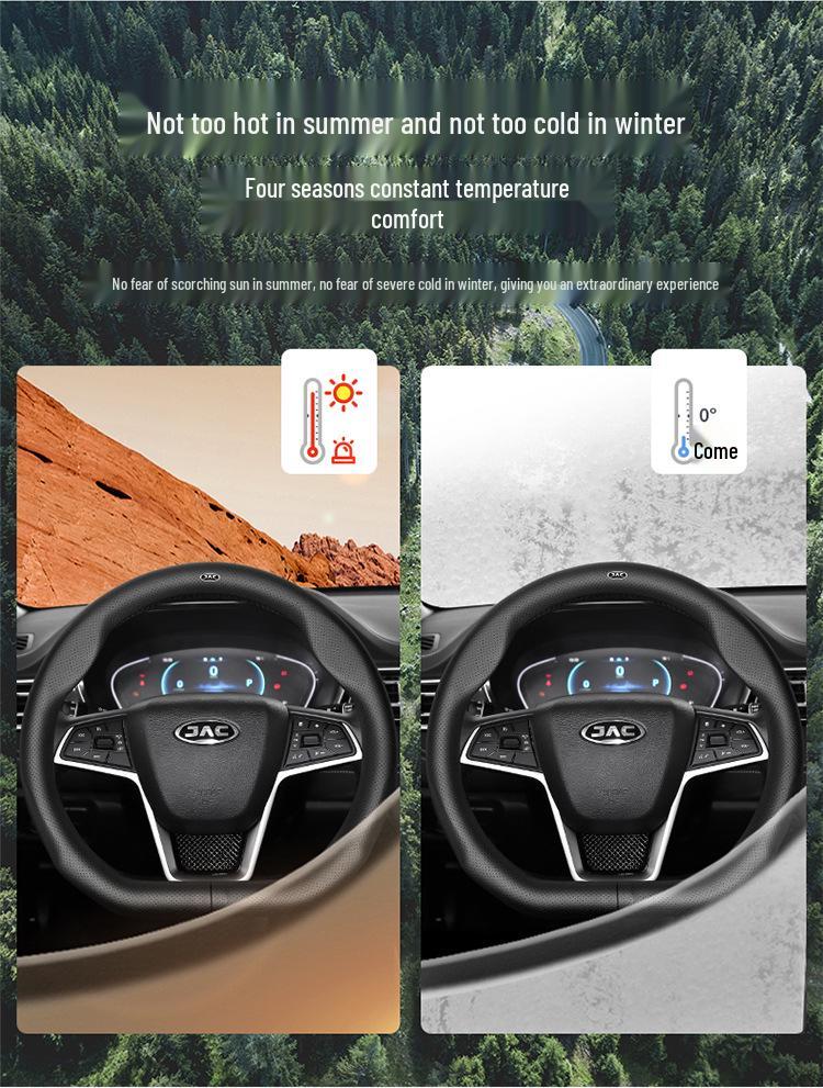 Genuine Leather Steering Wheel Cover for JAC Refine A60S3/Heyue A13, Ultra-Thin Design