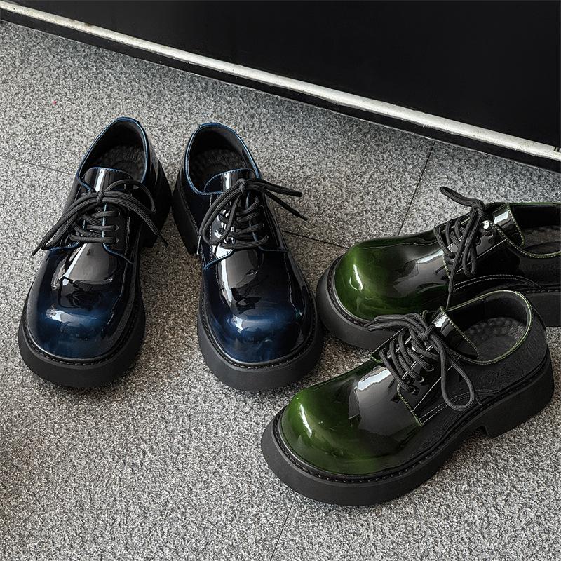 Rundkopf-Lederschuhe für Damen und Herren Mickey Big Head Schuhe Casual Höhenerhöhung Britischer Stil Paar 9522 Farbwechsel Grün, Blau -J