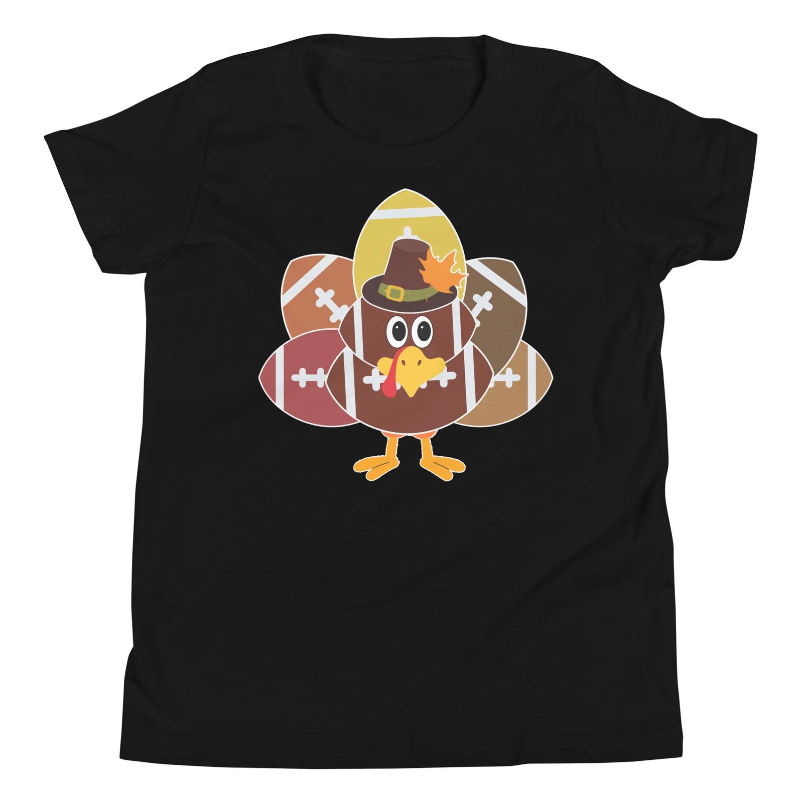 Football Turkey Funny Football Thanksgiving Day Sports Youth T-Shirt 140