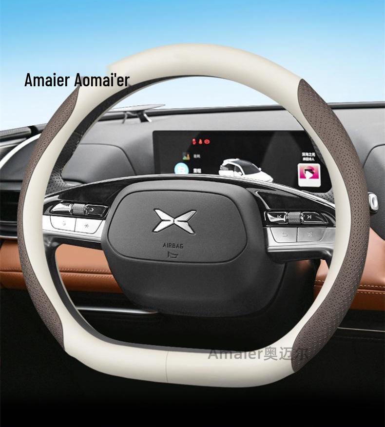 XPeng Car Steering Wheel Cover: Genuine Leather, Universal Fit for G3, G9, P5, P7 - Ultra-Thin, Anti-Slip, Four Seasons Use