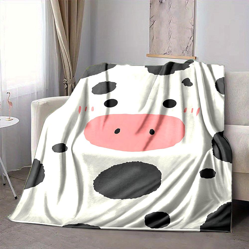 1pc Cow Spots Blanket, Lightweight Flannel Throw Blanket For Sofa, Bed, Travel, Camping, Living Room, Office103