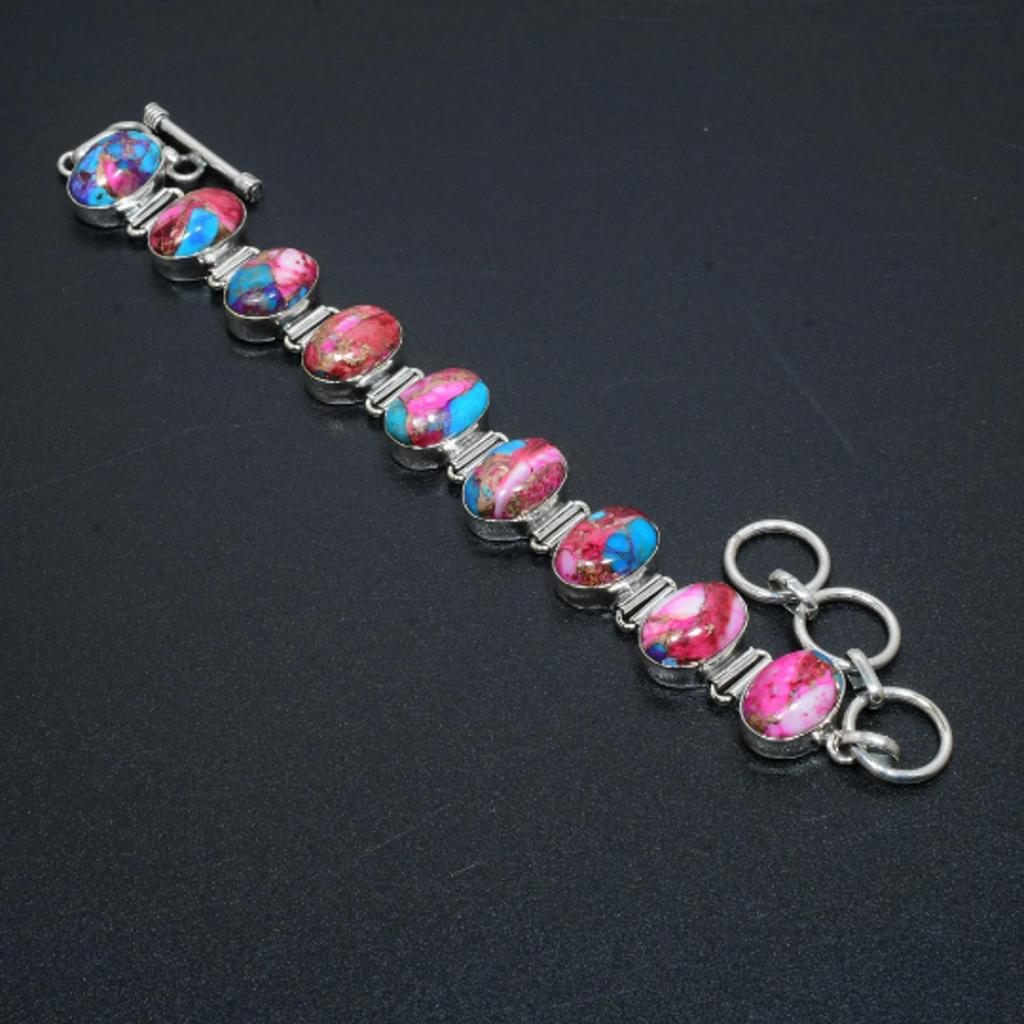 King Man Pink Spiny Oyster Natural Bracelet Pink Spiny Oyster Gemstone Handmade 925 Sterling Silver Bracelet Gemstone Bracelet For Gift