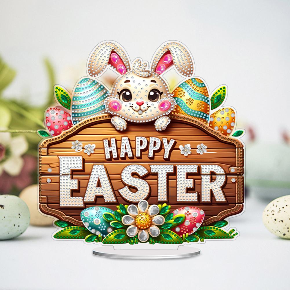Acrylic Special Shape Easter Egg Bunny Rhinestones Desktop Ornaments 5D DIY Diamond Art Tabletop Decorations for Adults Beginner