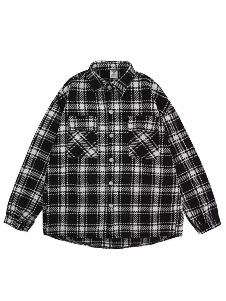 Wyrafinowana męska kurtka robocza z wełny w pepitkę - Modna koreańska odzież codzienna