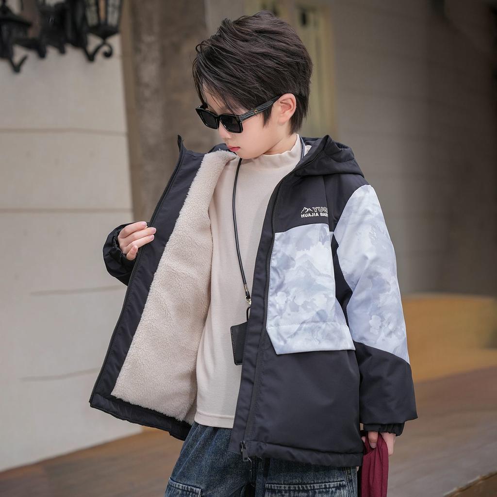 Boys' Thick, Fleece-Lined Parka: Winter Children's Hooded Cotton Coat