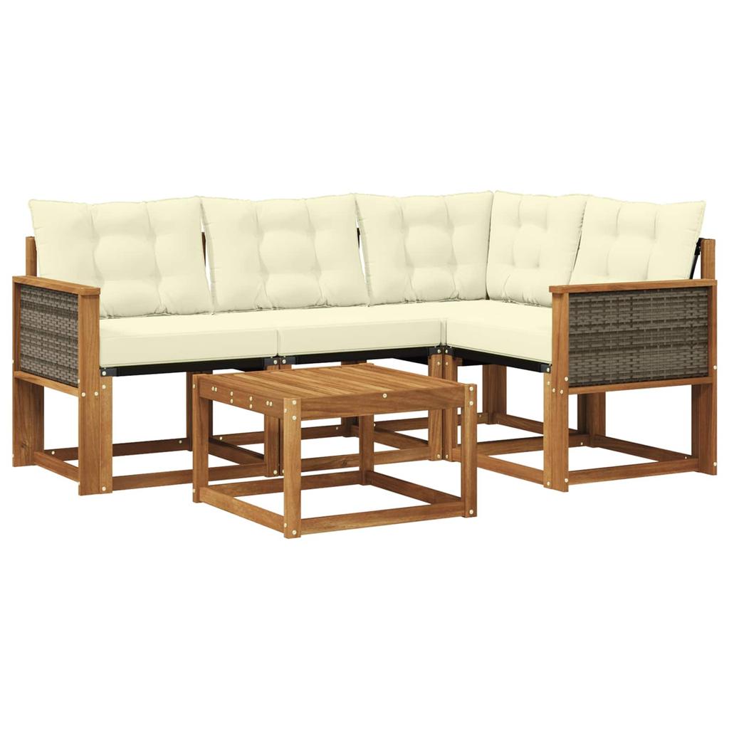 Outdoor Sofa Set with Cushions 5 Pcs Natural and Cream