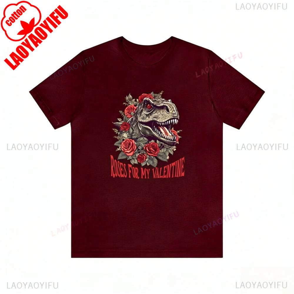 ROSES FOR MY VALENTINE Funny T Rex Dinosaur Valentines Day Tee Roses Graphic Unisex Tshirt Cool Gift for Men Festival Tshirt