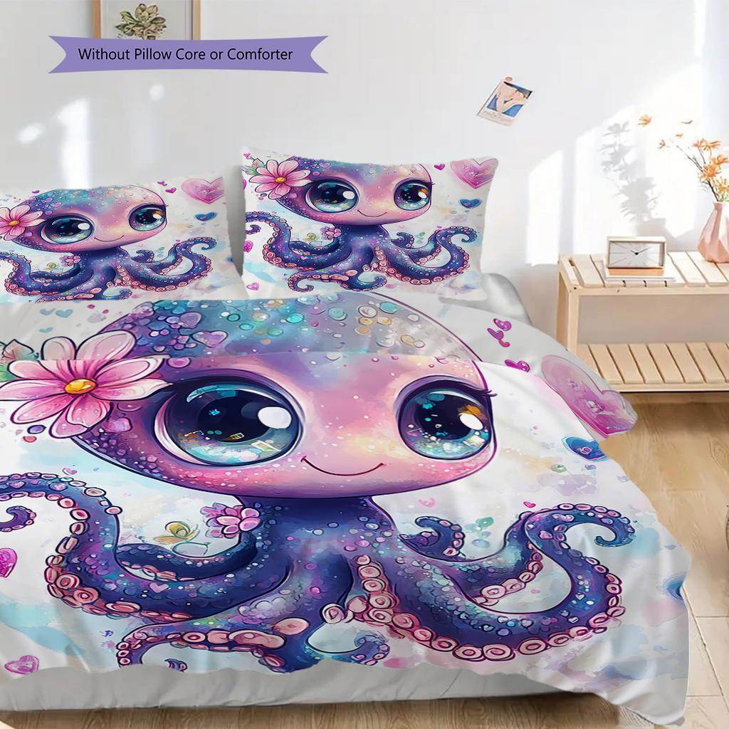 Octopus Pattern Bedding Quilt Set Quilt Cover Pillowcase Home Decoration Birthday Gift (1 * duvet cover + 2 * pillowcase, without core)