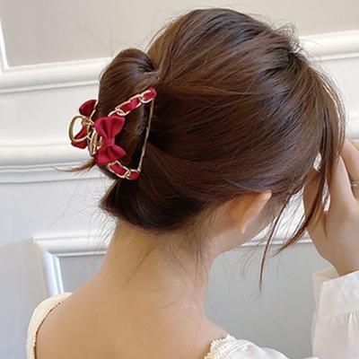 Hair Claw Elegent Girl Large Metal Claw Clip for Thick Hair with Small Bow Korean Style for Women