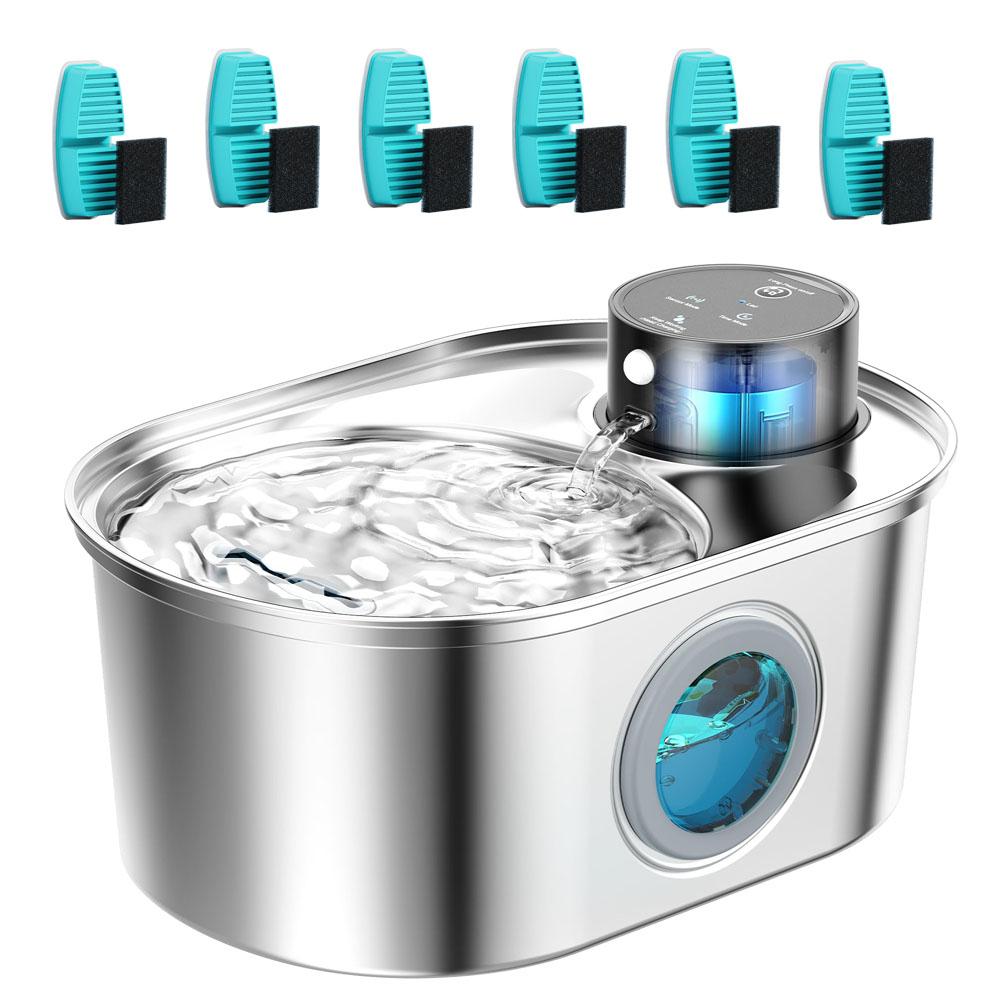 108oz/3.2L Stainless Steel Wireless Cat and Dog Drinker Rechargeable Automatic Pet Drinker Water Fountain Motion Sensor Bowl