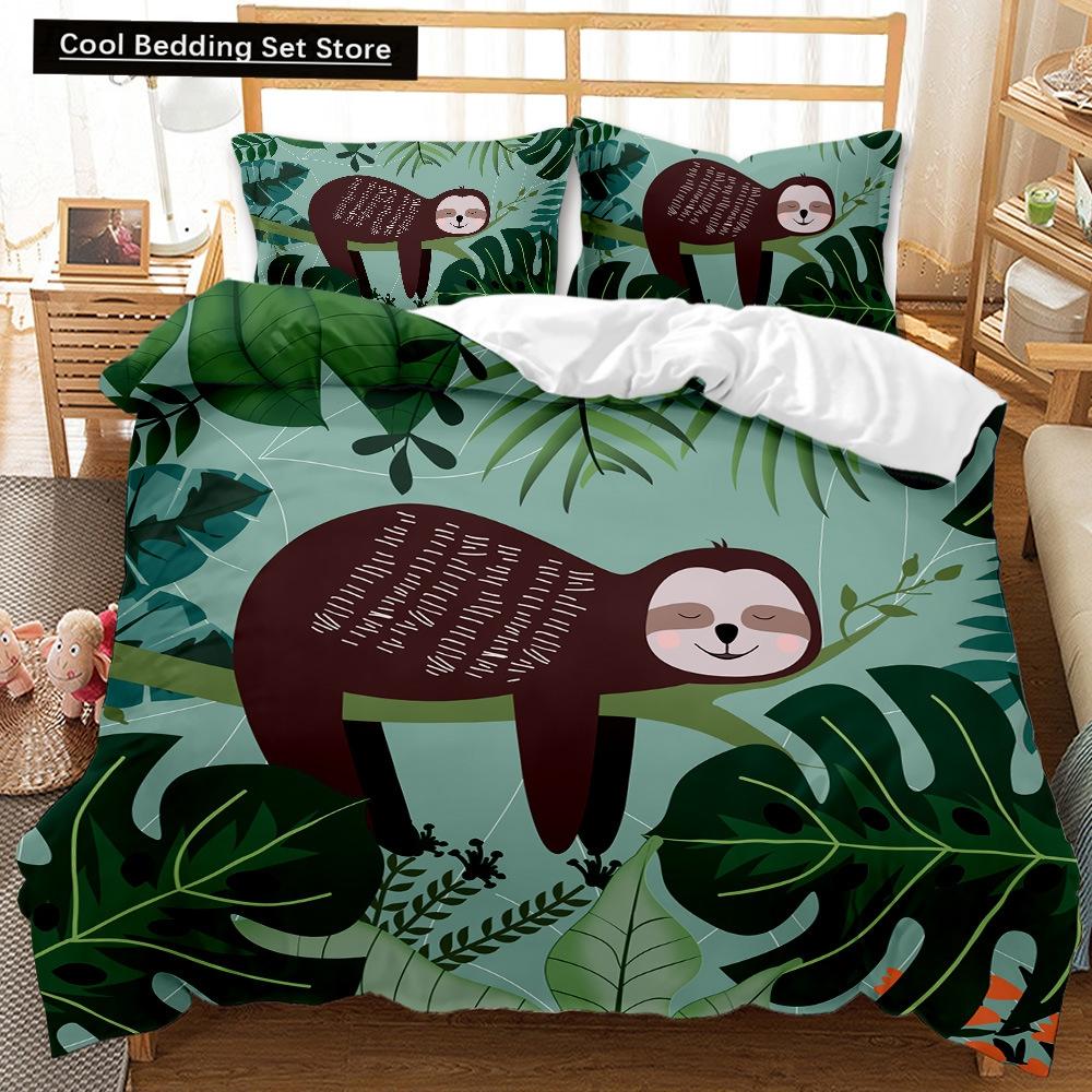 Cartoon Sloth Duvet Cover King Queen Funny Animal Bedding Set for Kids Wildlife Polyester Quilt Cover Children Birthday Gifts