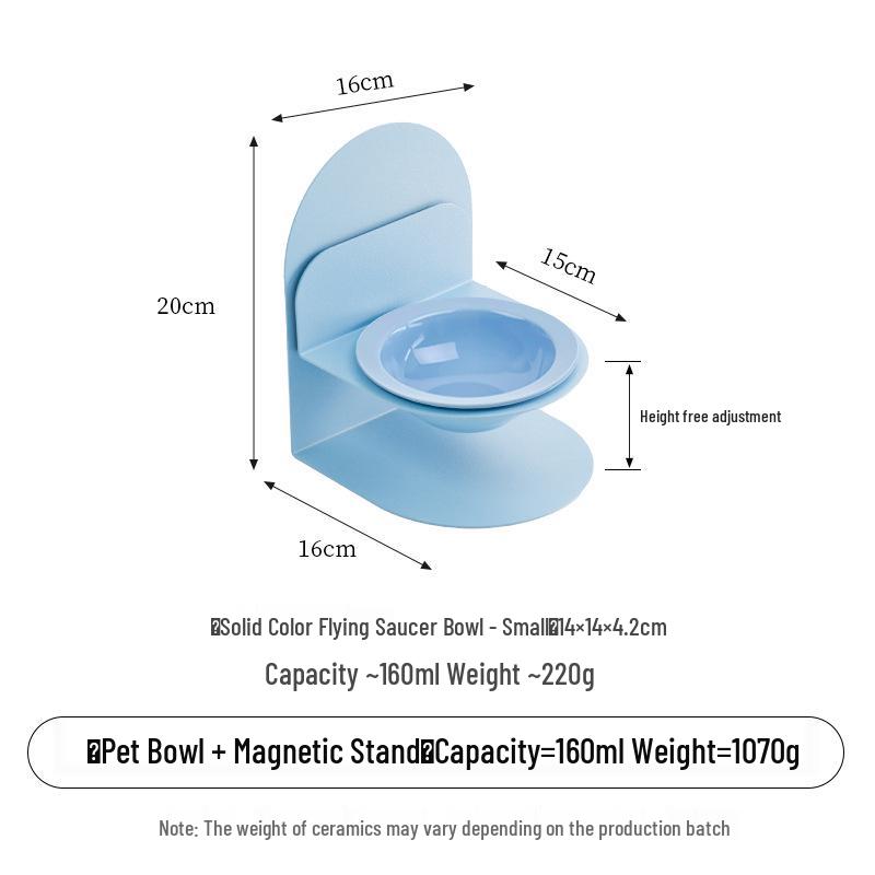 Creative Ceramic Pet Bowl: Anti-tip Solid Color Design with Magnetic Holder for Neck Protection