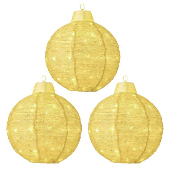 3Pcs Outdoor Hanging Christmas Light LED Illuminated Ornament Balls with 8 Lighting Modes And Timer Festive Sequin Ball for Porch Garden Decor
