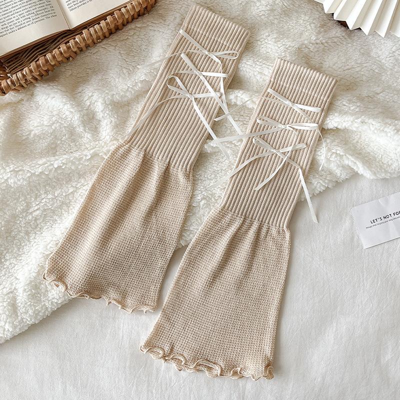 Winter Sweet Bow Lace Leg Warmers Lolita Y2K Bow Design Thermal Ruffle Stacking Ankle Socks For Women Girls Layered Warm Socks