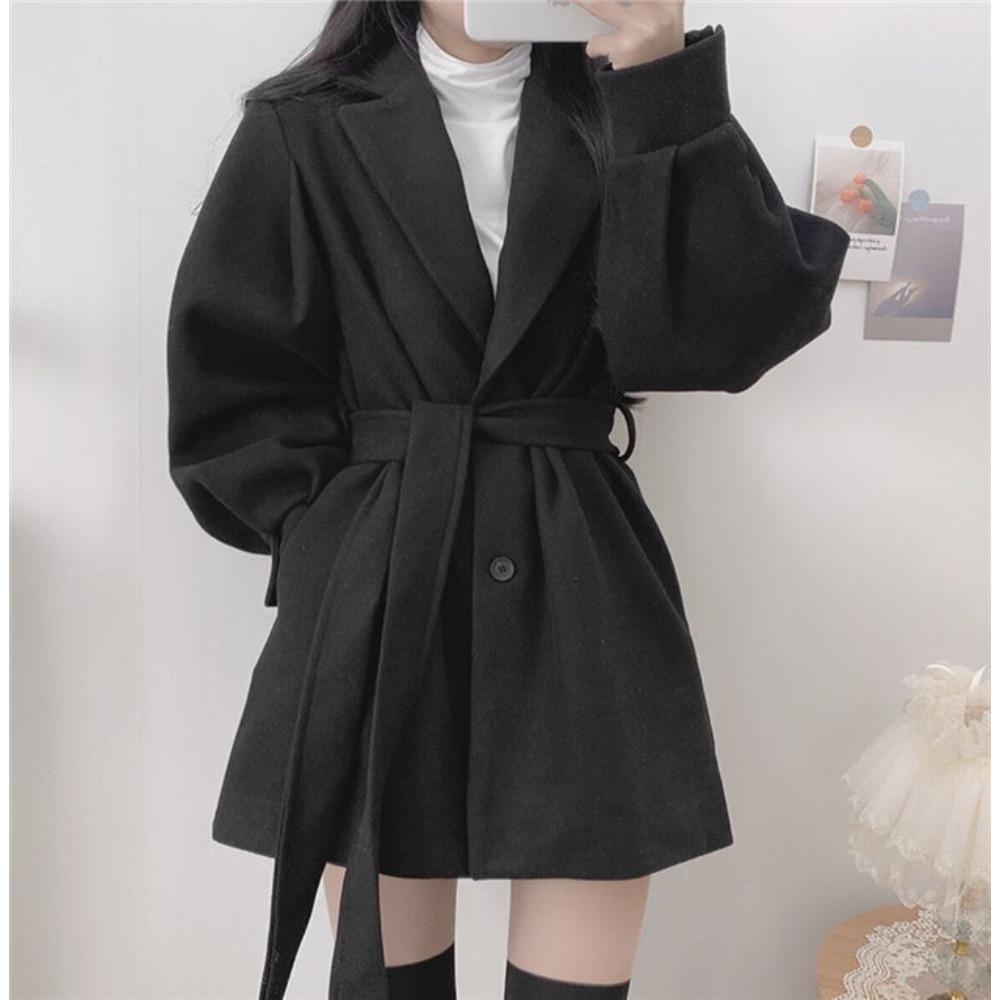 Turndown Collar Trench Women Coat Windbreaker Fitted Clothes Femme Loose Cloak Woolen Single-breasted Coat Outwear