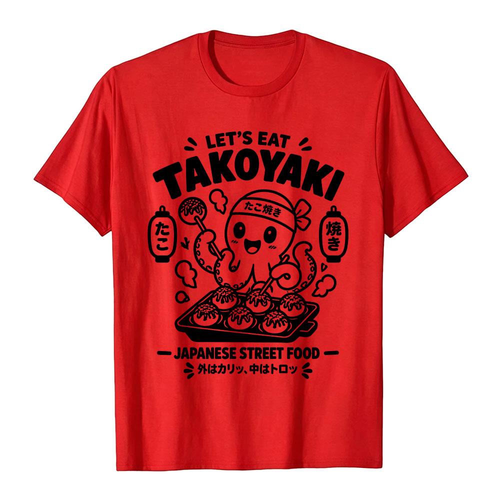 Herren Damen Lustiges Takoyaki Grafik T‑Shirt Japanisches Street Food Oktopus Cartoon Print Kurzarm T‑Shirts Lässige Streetwear Oberteile