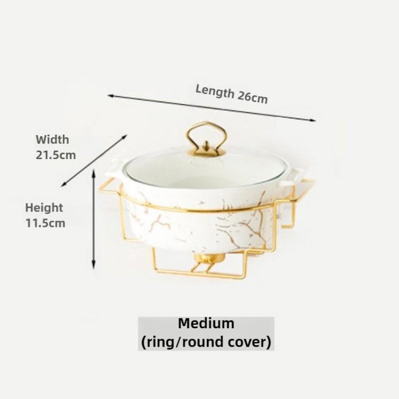 Marble Gold Pattern Nordic Double Ear Ceramic Pot Household Round Soup Pot Tableware Creative Casserole Rack With Candle Holder