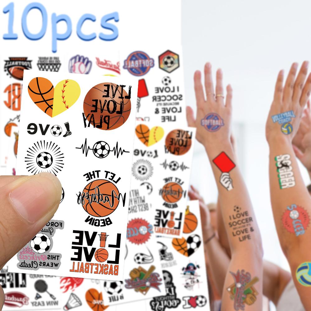 10sheets Ball Games Basketball Soccer Tattoo Stickers For Face Arm Body Temporary Waterproof Tattoo Stickers Boys Creative Gifts