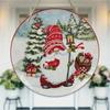 Festlig julnisse med kardinalfåglar Scen Rund Trä Hängande Plakett Vinterhögtid Väggkonst Dekoration Säsongsbetonad Inomhus Hängande Skylt Prydnad