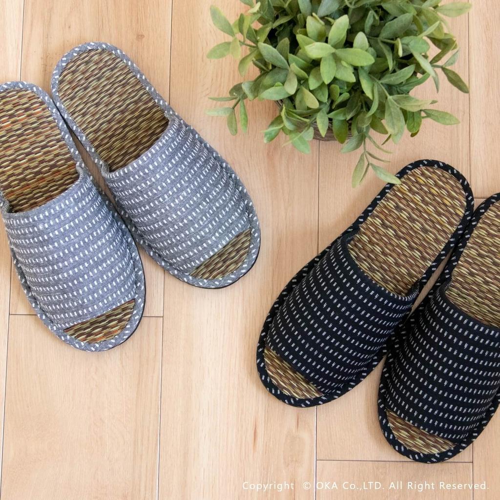 Oka Made in Japan Kurume Woven Tatami Size Gray Slippers, L,