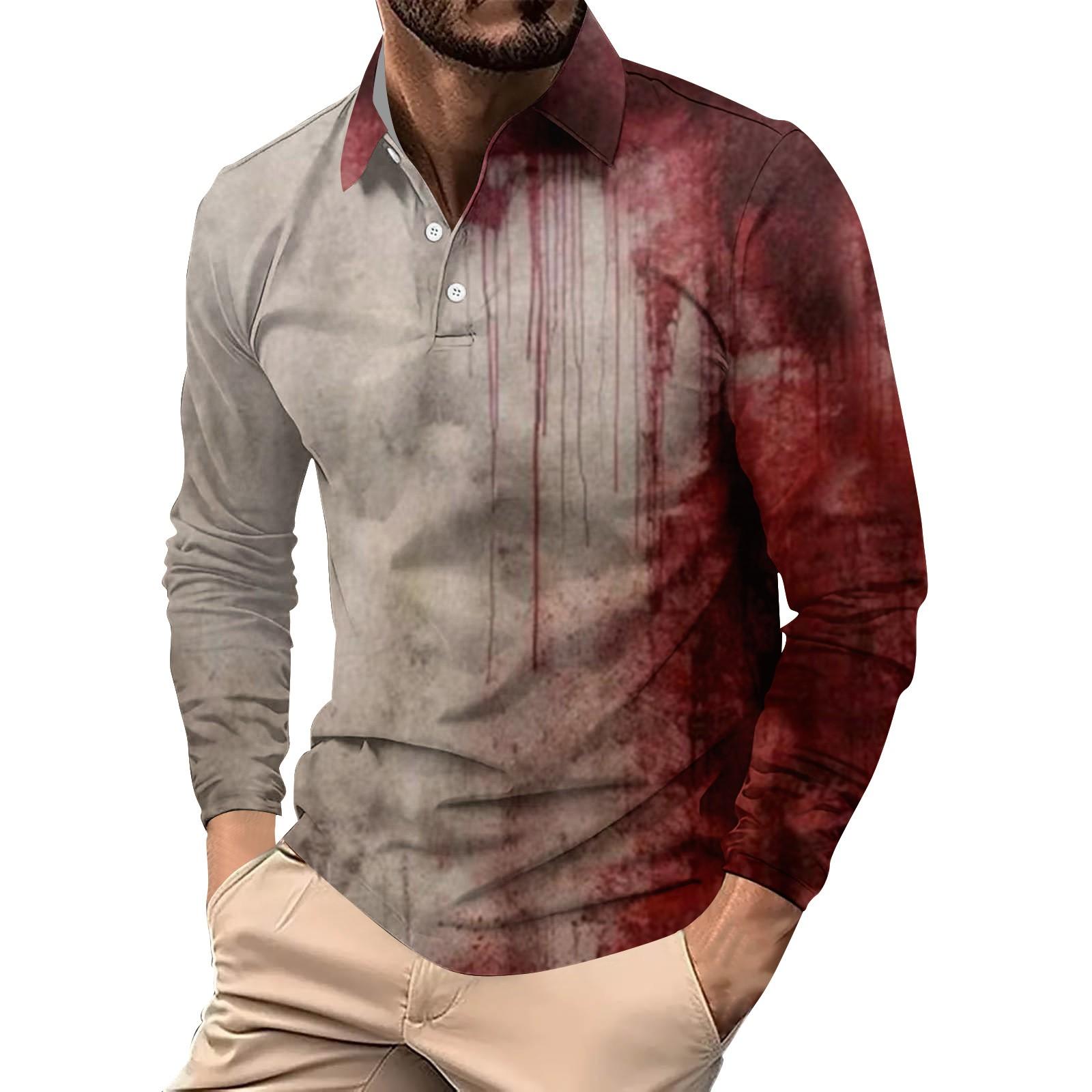 

Мужской свободный и повседневный топ с длинными рукавами на пуговицах с лацканами и принтом букв на Хэллоуин XL