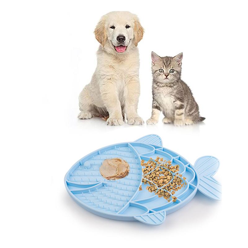 Silicone Anti-choking Slow Food Plate for Pets, Silicone Fish-shaped Pet Placemats with Suction Cups At The Bottom, Anti-slip Pet Slow Food Mat